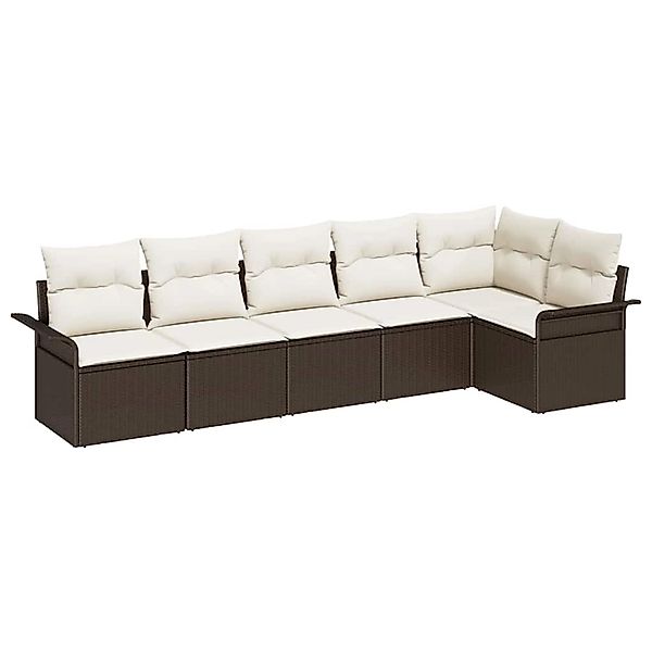 vidaXL Garten-Sofa-Set mit Kissen 6-Tlg Braun Poly Rattan 3345378 günstig online kaufen