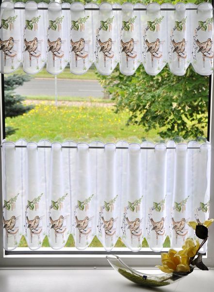 Stickereien Plauen Scheibengardine Vöglein auf Stuhl günstig online kaufen