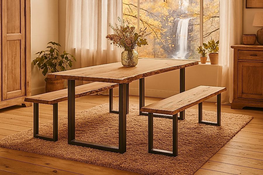 SAM® Essgruppe Lennart, Akazienholz, naturfarben, Baumkante, günstig online kaufen