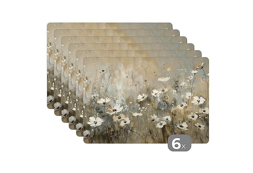 MuchoWow Platzset Blumen - Weiß - Natur - Grau - Modern, (6-St), Platzsets, günstig online kaufen