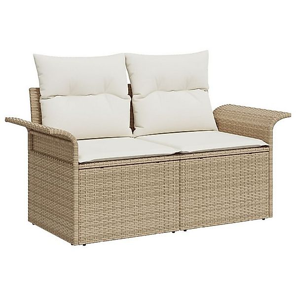 vidaXL Loungesofa 2-Sitzer Garten Sofa mit Stauraum & Kissen Beige Poly Rat günstig online kaufen