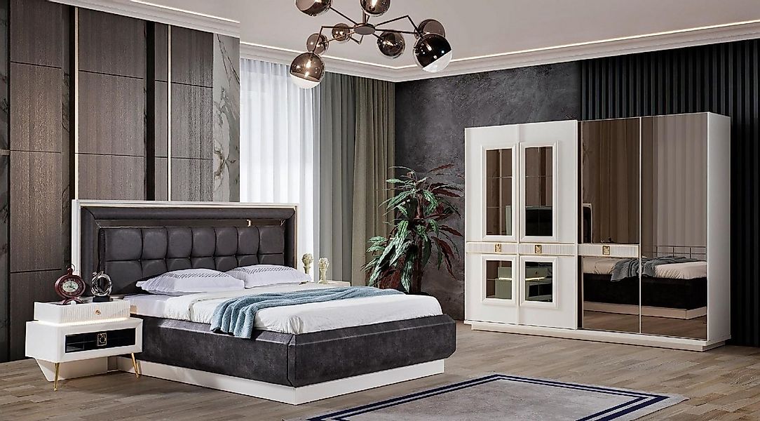 JVmoebel Schlafzimmer-Set Luxuriöses Schlafzimmer Set: Modernes Bett mit 2 günstig online kaufen