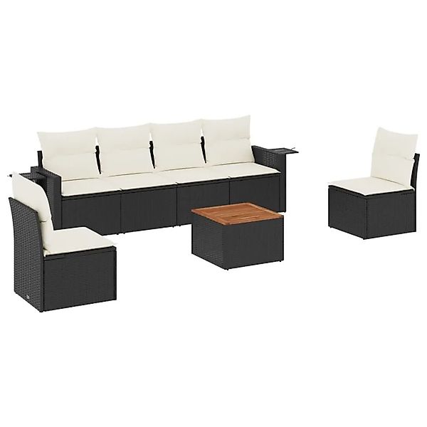 vidaXL 7-Tlg Garten-Sofagarnitur mit Kissen Schwarz Poly Rattan 3224509 günstig online kaufen