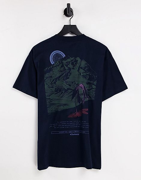 Carhartt WIP – T-Shirt in Marineblau mit Berg-Print am Rücken günstig online kaufen