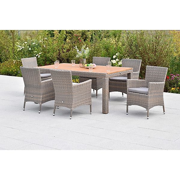 Merxx Teneriffa Gartenmöbel-Set 13-tlg. 6 Sessel 6 Sitzkissen 180 x 100 cm günstig online kaufen
