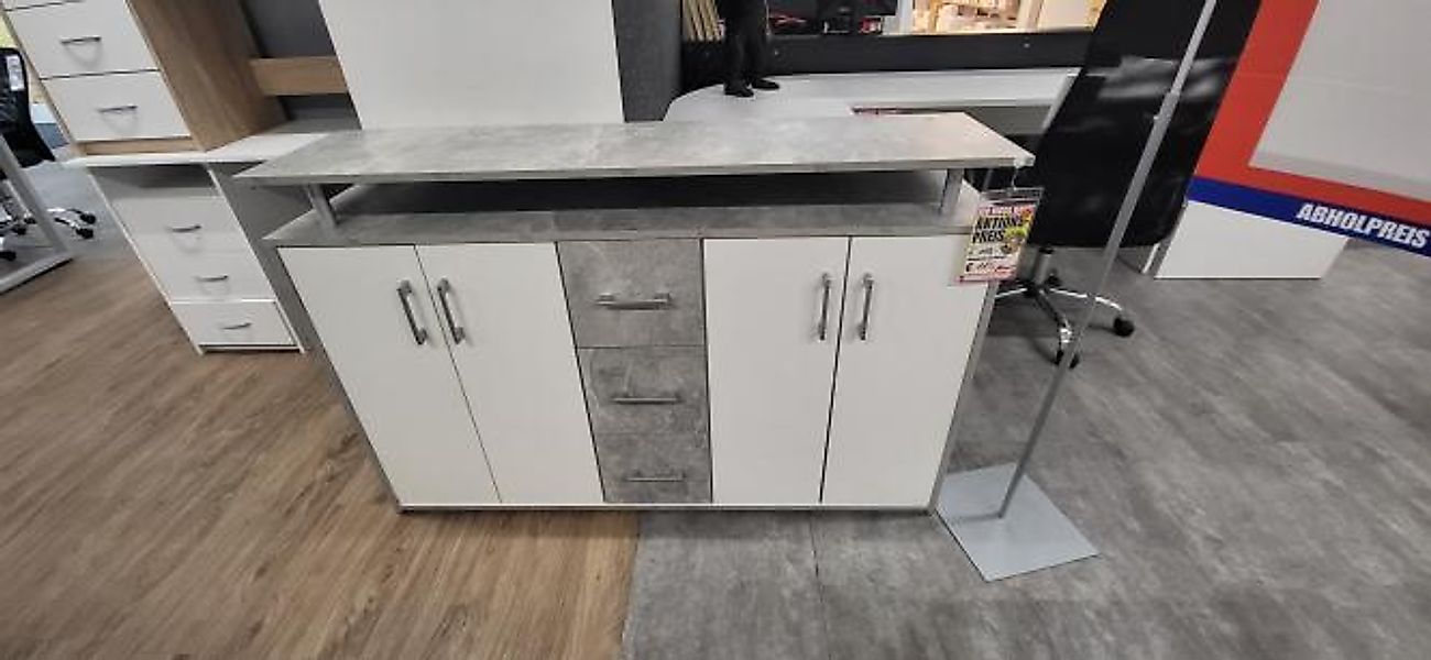 Rosenheim Abverkauf Highboard 4-türig 3 Schubladen Beton / Weiß günstig online kaufen