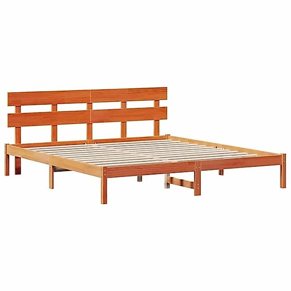 vidaXL Bettgestell mit Kopfteil Braun 200 x 200 cm Massivholz Kiefer 872151 günstig online kaufen