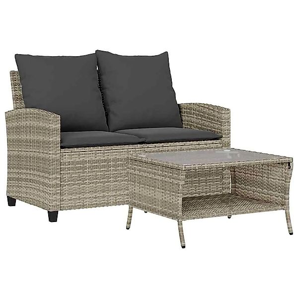 vidaXL Gartensofa 2-Sitzer mit Kissen & Tisch Hellgrau Poly Rattan 4103850 günstig online kaufen