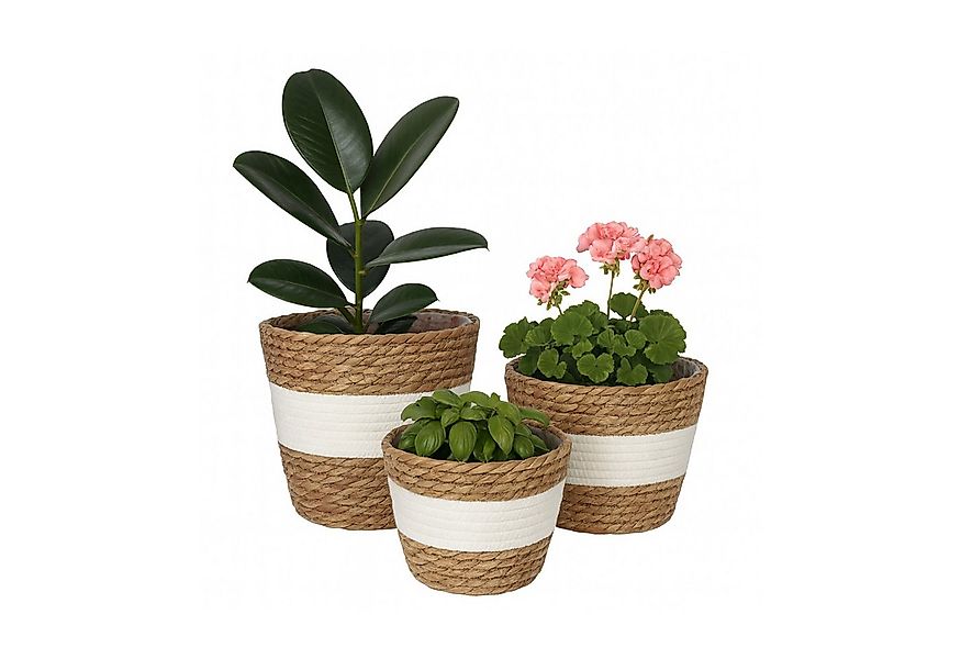 relaxdays Blumentopf Runder Blumentopf im 3er Set, Weiss-braun günstig online kaufen