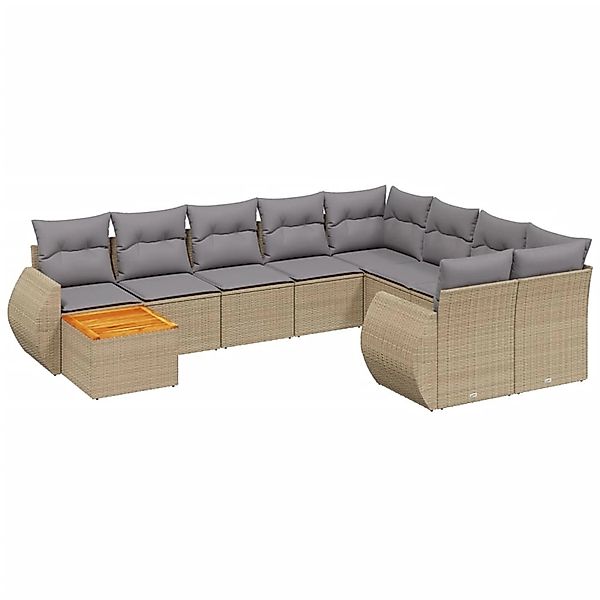 vidaXL 10-Tlg Garten-Sofagarnitur mit Kissen Beige Poly Rattan 3225170 günstig online kaufen