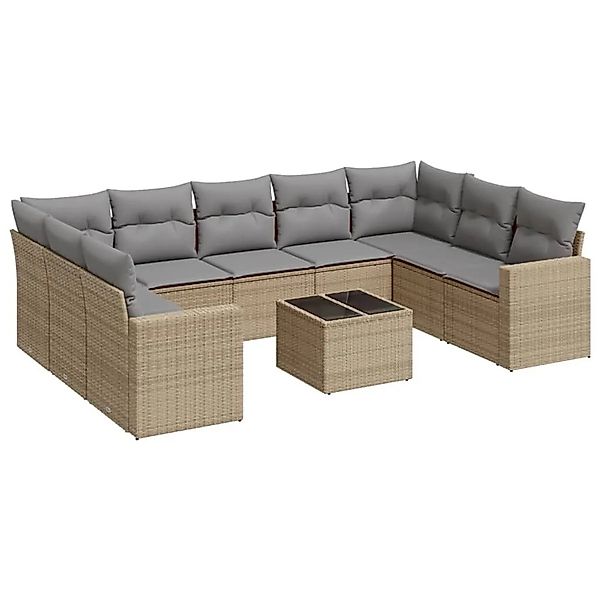 vidaXL 10-Tlg Garten-Sofagarnitur mit Kissen Beige Poly Rattan 3251746 günstig online kaufen
