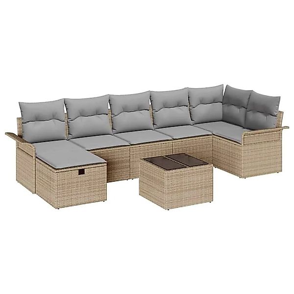 vidaXL Gartensofa-set mit Kissen 8-Tlg Beige und Hellgrau Poly-Rattan 33589 günstig online kaufen