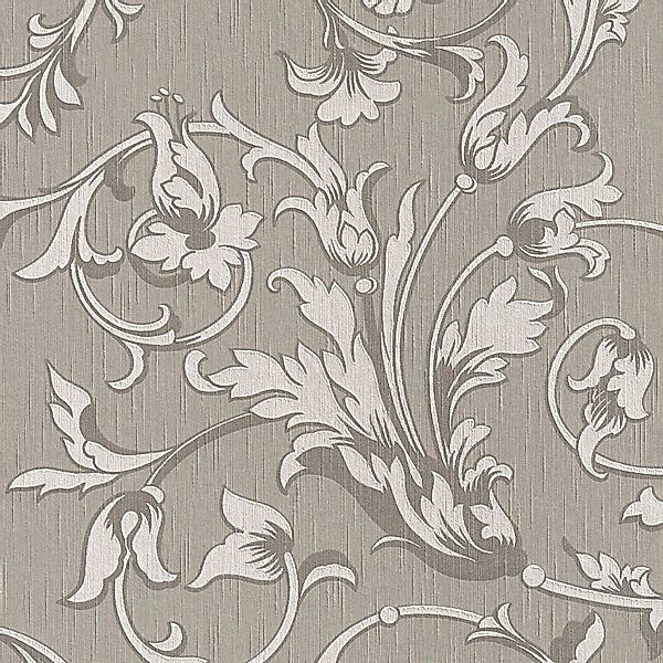 PROFHOME 956336-GU Textiloptik Tapete Blumen Matt Grau Beige 0,53 m x 10,05 günstig online kaufen