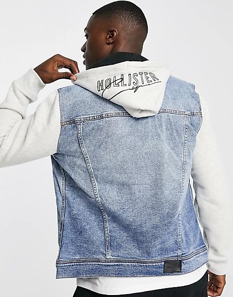 Hollister – Jeansjacke in mittlerer Waschung/Grau mit Ärmeln und Kapuze aus günstig online kaufen