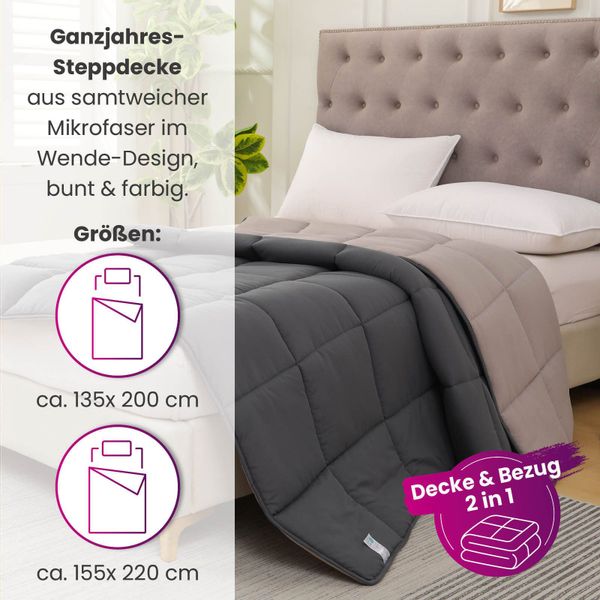wometo Microfaserbettdecke Ganzjahr Steppbett Bi-Color, 2 günstig online kaufen
