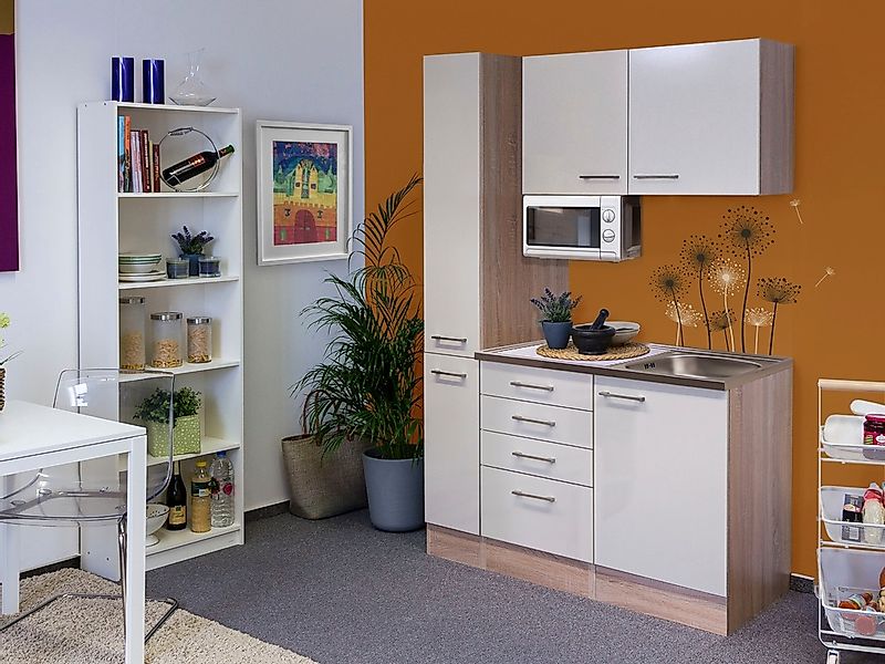 Flex-Well Singleküche 130 cm Orlando Kaschmir Glanz-Sonoma Eiche günstig online kaufen
