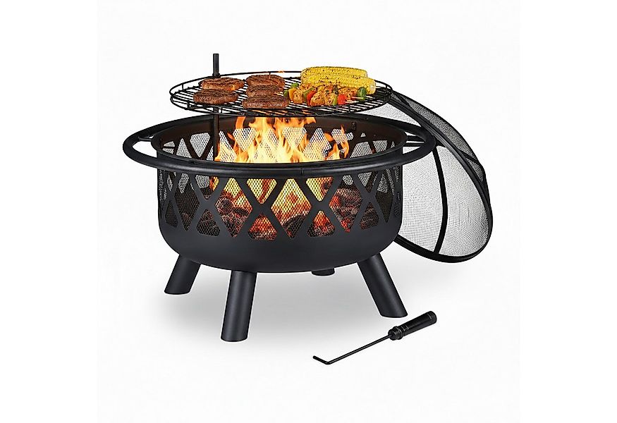 relaxdays Feuerschale mit Grillrost & Funkenschutz günstig online kaufen