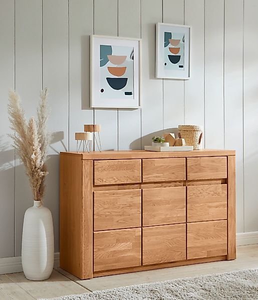 Home affaire Sideboard "Burano,127cm breit, Fronten Massivholz,3 Türen,3 Sc günstig online kaufen