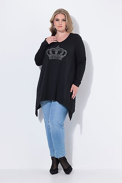 MIAMODA T-Shirt Langarmshirt A-Linie Glitzersteinchen-Krone günstig online kaufen