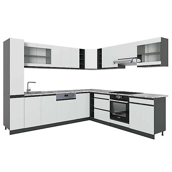 Vicco R-Line Eckküche Weiß/Anthrazit 257 x 277 cm J-ShapeAP Marmor günstig online kaufen