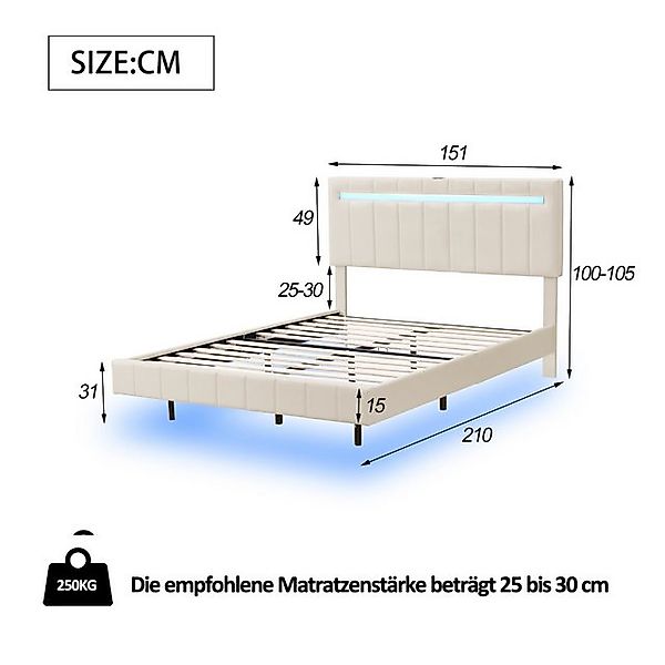 STILVORA Polsterbett 140x200 Jugendbett mit LED-Leuchten,Bettgestell ohne M günstig online kaufen