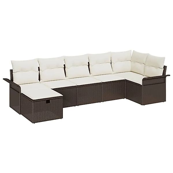 vidaXL Gartensofa-set mit Kissen 7-Tlg Braun und Creme Poly-Rattan 3358897 günstig online kaufen