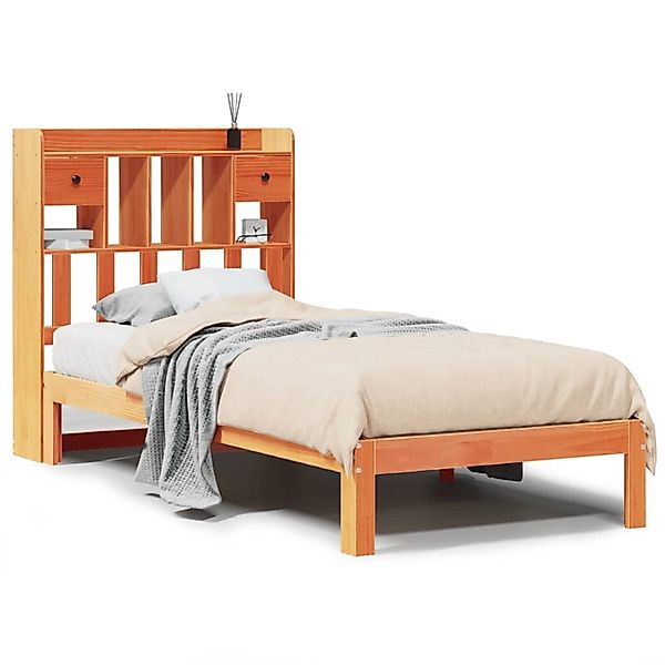 vidaXL Massivholzbett mit Regal ohne Matratze Wachsbraun 100x200 cm 3322617 günstig online kaufen