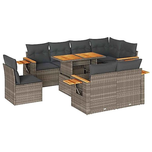 vidaXL 9-Tlg Garten-Sofagarnitur mit Kissen Grau Poly Rattan Akazie 3327616 günstig online kaufen