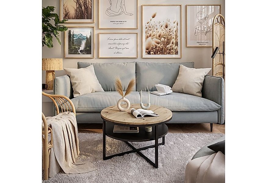 yourhouse24 Couchtisch CIRI-X runder Couchtisch mit Regal Eiche Handwerker günstig online kaufen