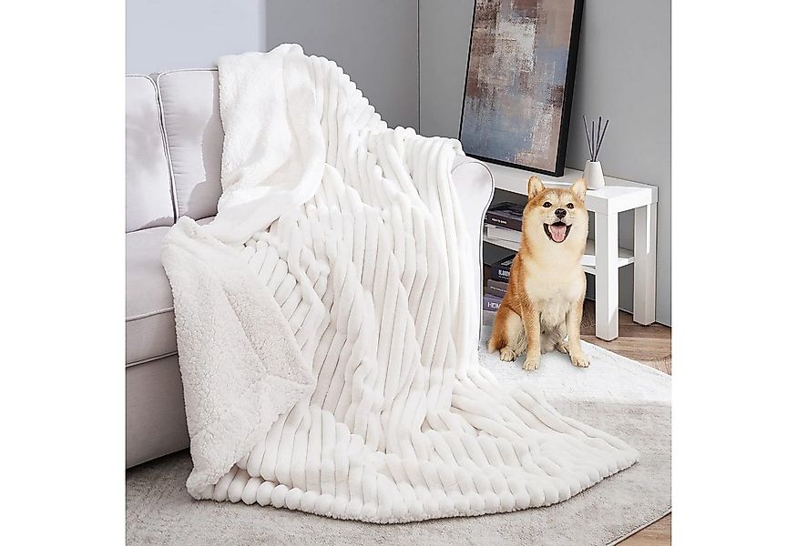 Wohndecke Kuscheldecke 150x200 weiß, Fleecedecke weich, Topfinel, dicke Dec günstig online kaufen