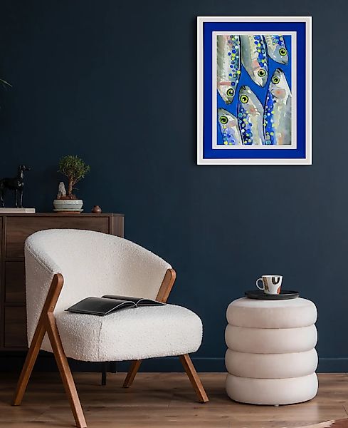 queence Bild mit Rahmen »Fische, Fischbild, blau, blautöne« Kunst   Tiere günstig online kaufen