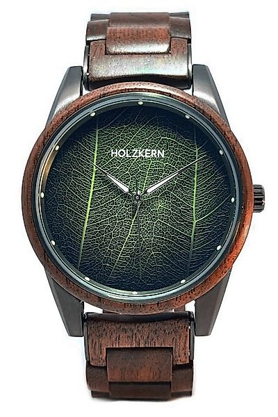 Holzkern Quarzuhr Edisto Walnuss/Blatt günstig online kaufen