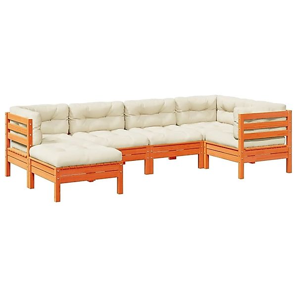 vidaXL 6-Tlg Garten-Sofagarnitur mit Kissen Wachsbraun Kiefernholz 3299527 günstig online kaufen