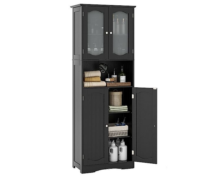 COSTWAY Hochschrank Küche, Badezimmerschrank, mit 4 Türen & Fach, Weiß günstig online kaufen