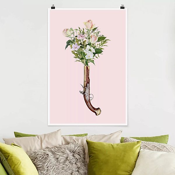 Poster Kunstdruck - Hochformat Pistole mit Blumen günstig online kaufen