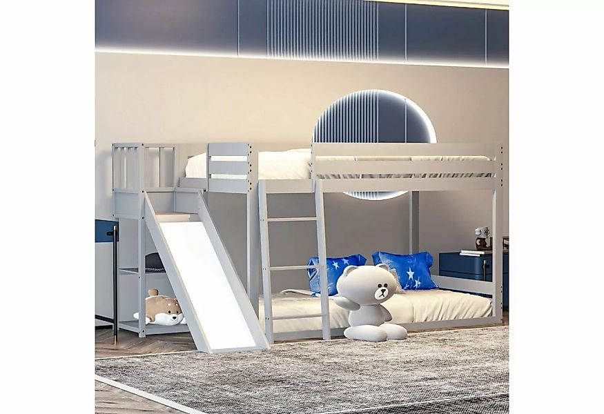 WISHDOR Etagenbett Kinderbett 90*200 mit Lattenrost, Rutsche und Regal (Gra günstig online kaufen