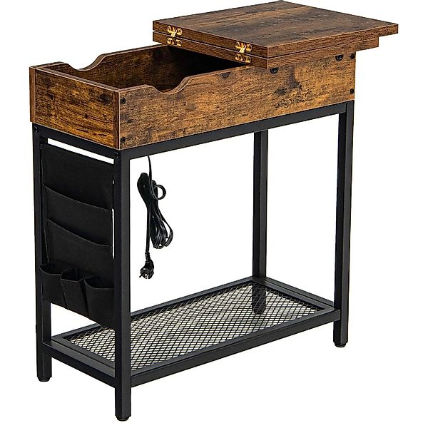 Costway Beistelltisch mit Ladestation Nachttisch Holz Flip Top Vintage günstig online kaufen