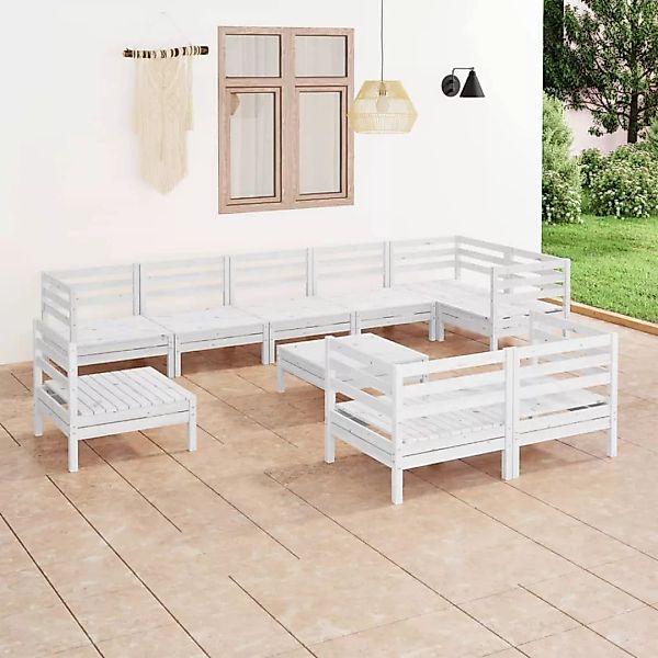 10-tlg. Garten-lounge-set Massivholz Kiefer Weiß günstig online kaufen