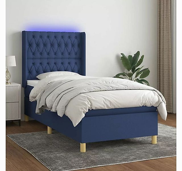 vidaXL Boxspringbett Boxspringbett mit Matratze LED Blau 90x200 cm Stoff Be günstig online kaufen