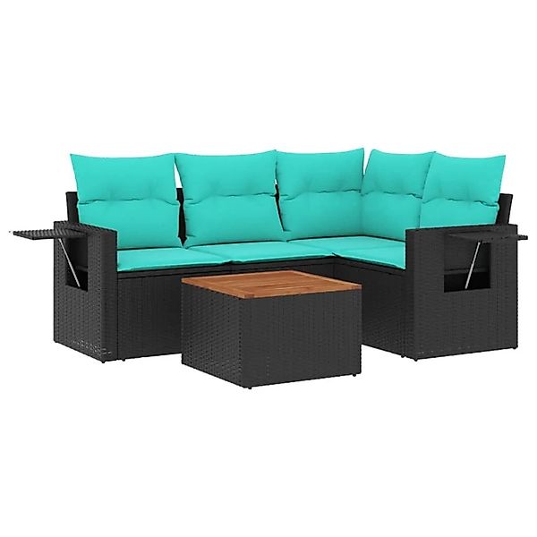 vidaXL 5-Tlg Gartensofa-Set mit Kissen Schwarzes Polyrattan 3224545 günstig online kaufen