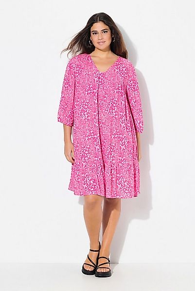 Ulla Popken Midikleid Kleid Volantsaum A-Linie V-Ausschnitt 3/4-Arm günstig online kaufen