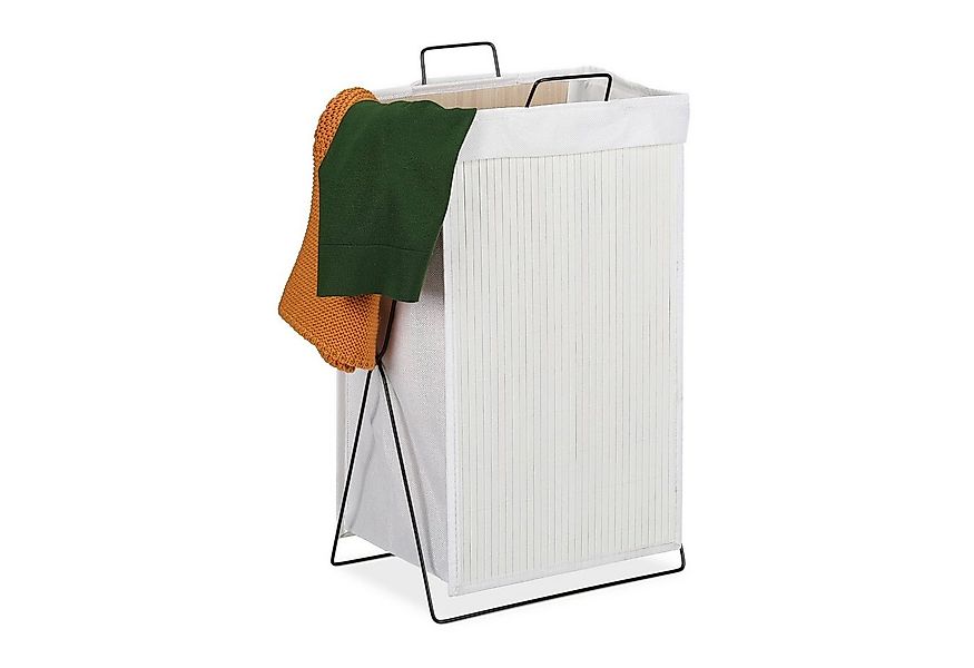 relaxdays Wäschekorb Bambus mit Gestell, weiß günstig online kaufen