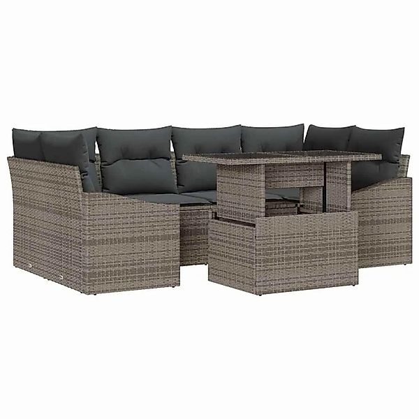 vidaXL Gartensofa-set mit Speicher mit Kissen 7-Tlg Grau Poly-Rattan 334893 günstig online kaufen
