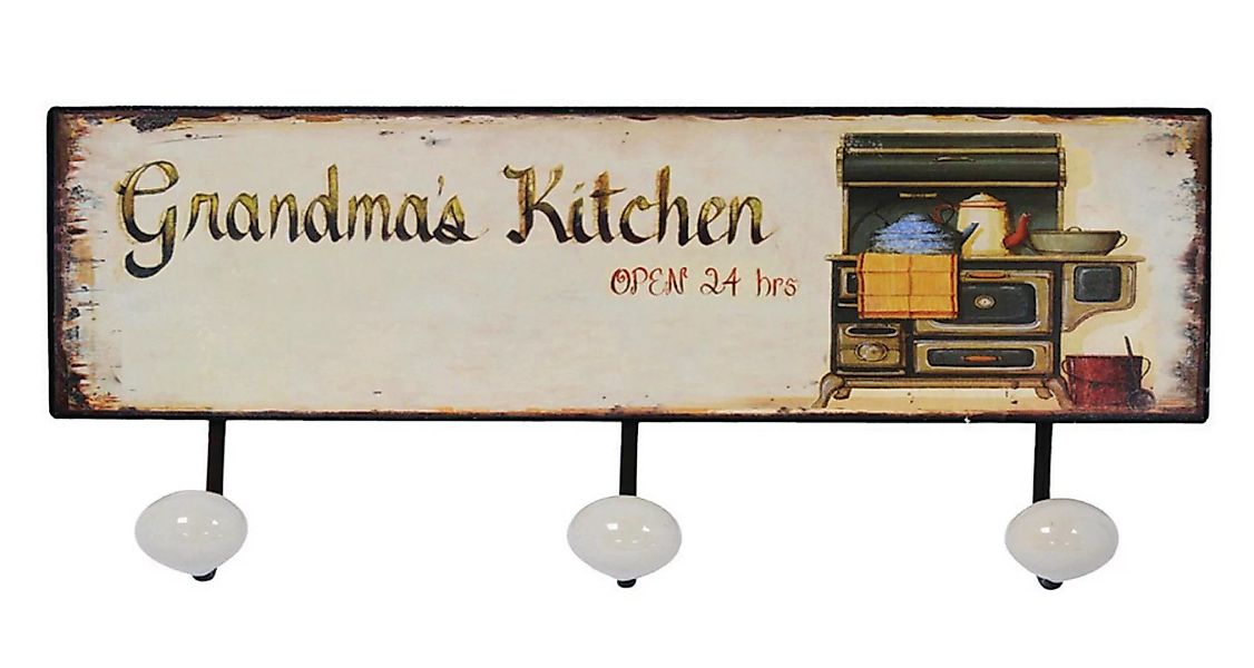 Wandgarderobe Grandma`s Kitchen 3 Garderobenhaken Blechschild Vintage Nosta günstig online kaufen
