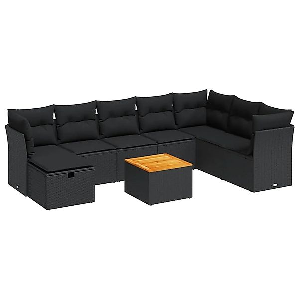 vidaXL 9-Tlg Garten-Sofagarnitur mit Kissen Schwarz Poly Rattan 3325772 günstig online kaufen