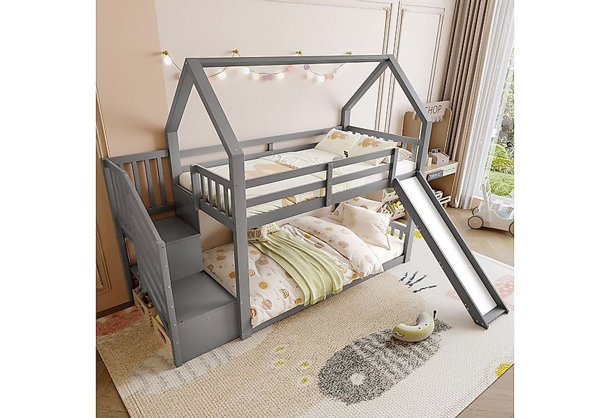 STILVORA Etagenbett 90x200 Kinderbett mit Rutsche,Hausbett mit Geländer,ohn günstig online kaufen
