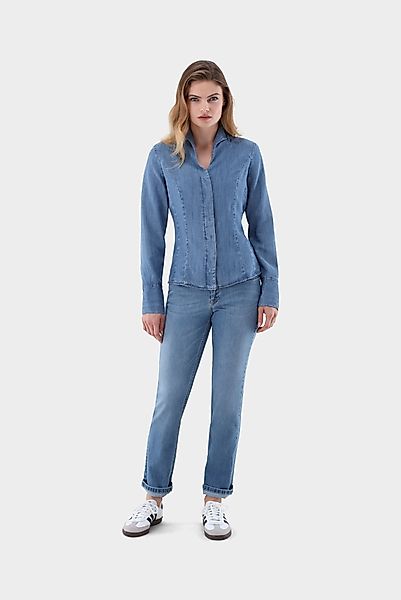 Kelchkragenbluse aus Jeans Stoff günstig online kaufen