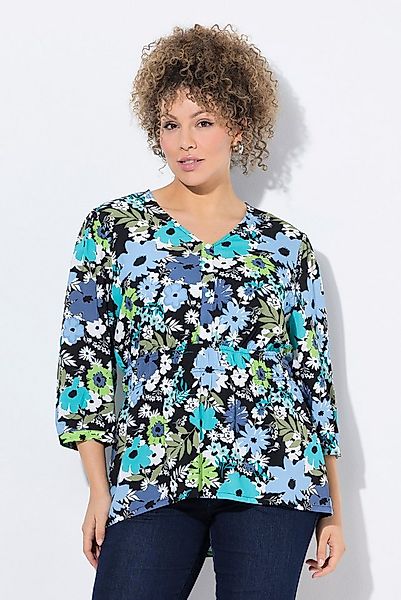 Ulla Popken Longbluse Bluse Blüten A-Linie V-Ausschnitt 3/4-Arm günstig online kaufen