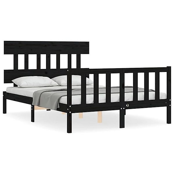 vidaXL Bett Massivholzbett mit Kopfteil Schwarz 140x190 cm günstig online kaufen