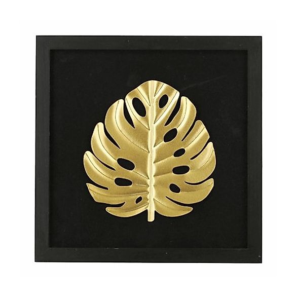 Bild Metall Blatt ca. 32 x 32 cm Eisen / MDF Goldenfarbig Schwarz günstig online kaufen